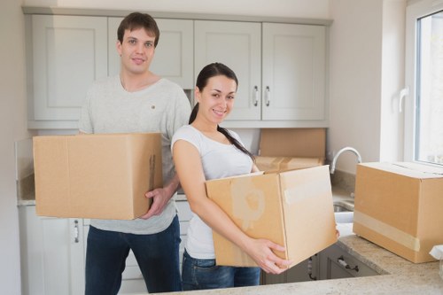 Wrapped household furniture placed into storage in Pimlico